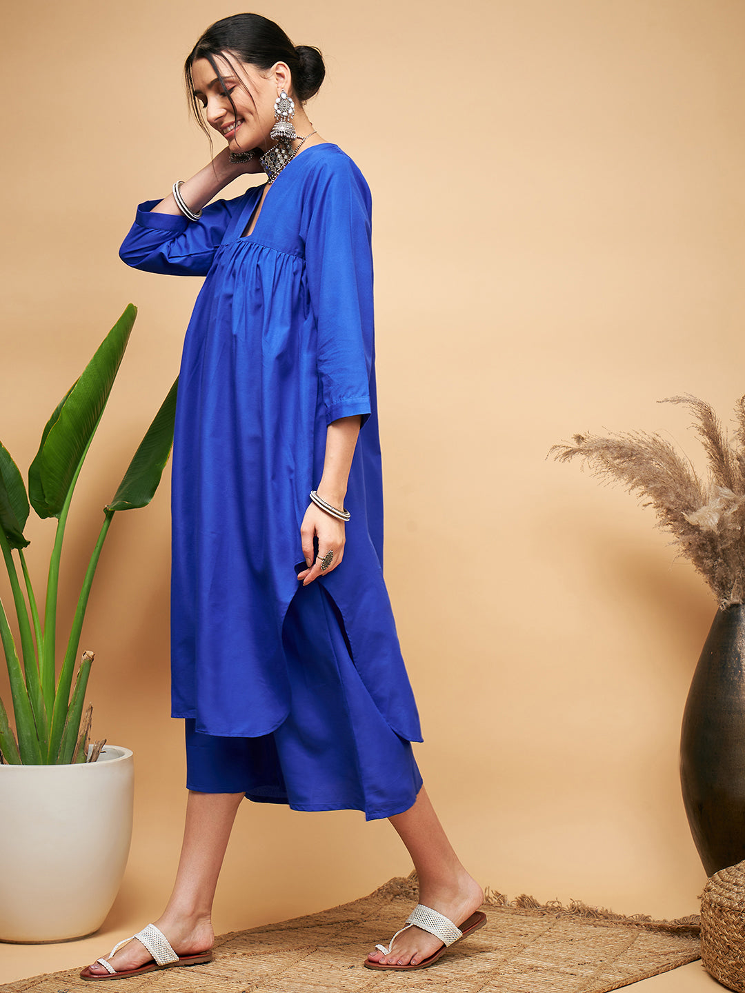 Women's Ink Blue Flared Kurta - InWeave