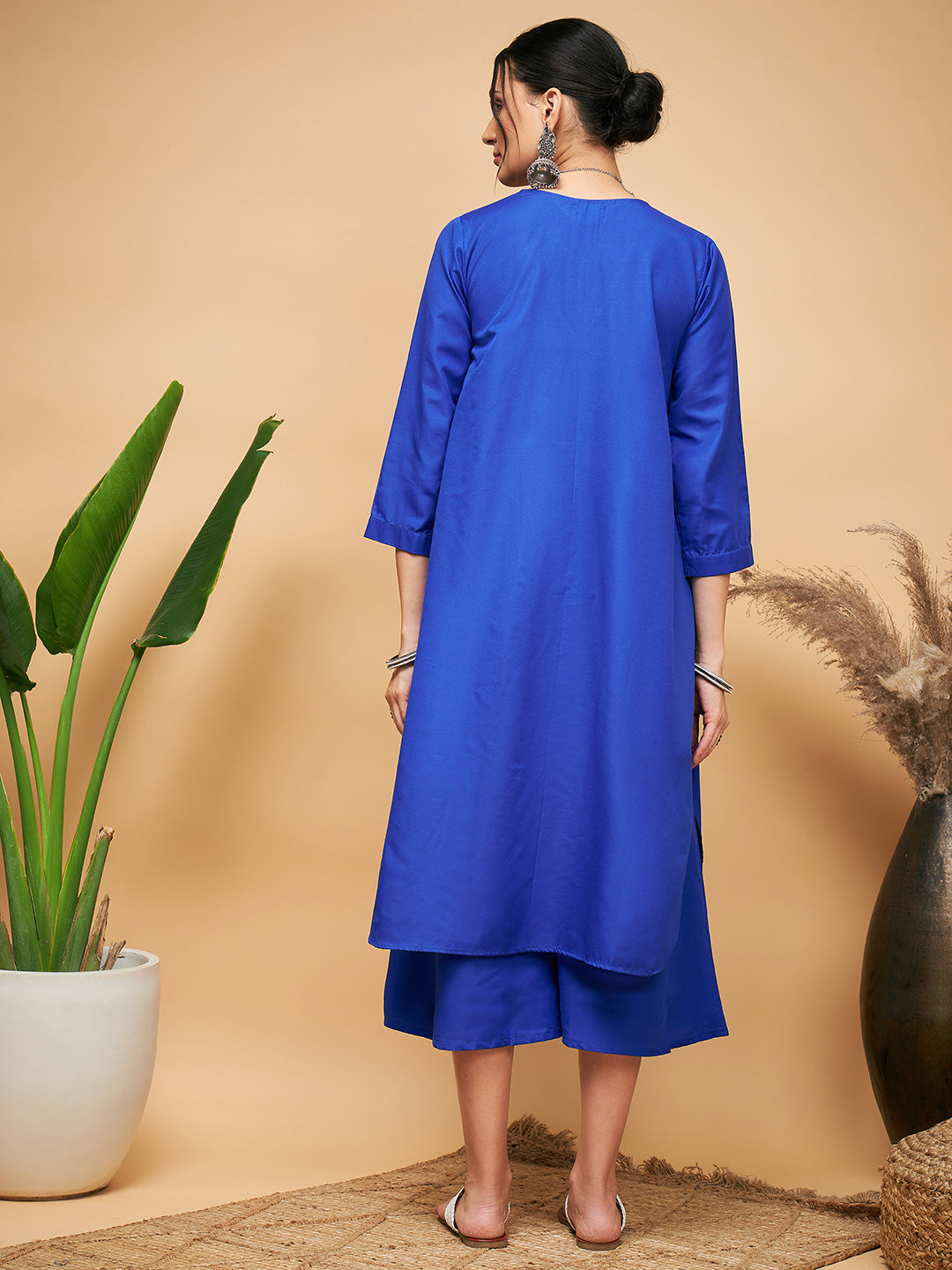 Women's Ink Blue Flared Kurta - InWeave