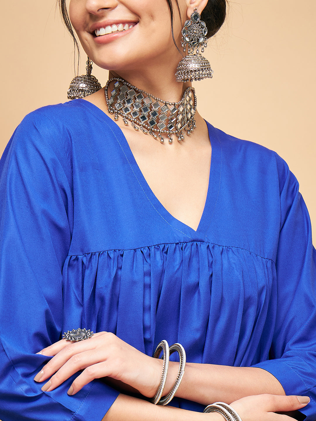 Women's Ink Blue Flared Kurta - InWeave