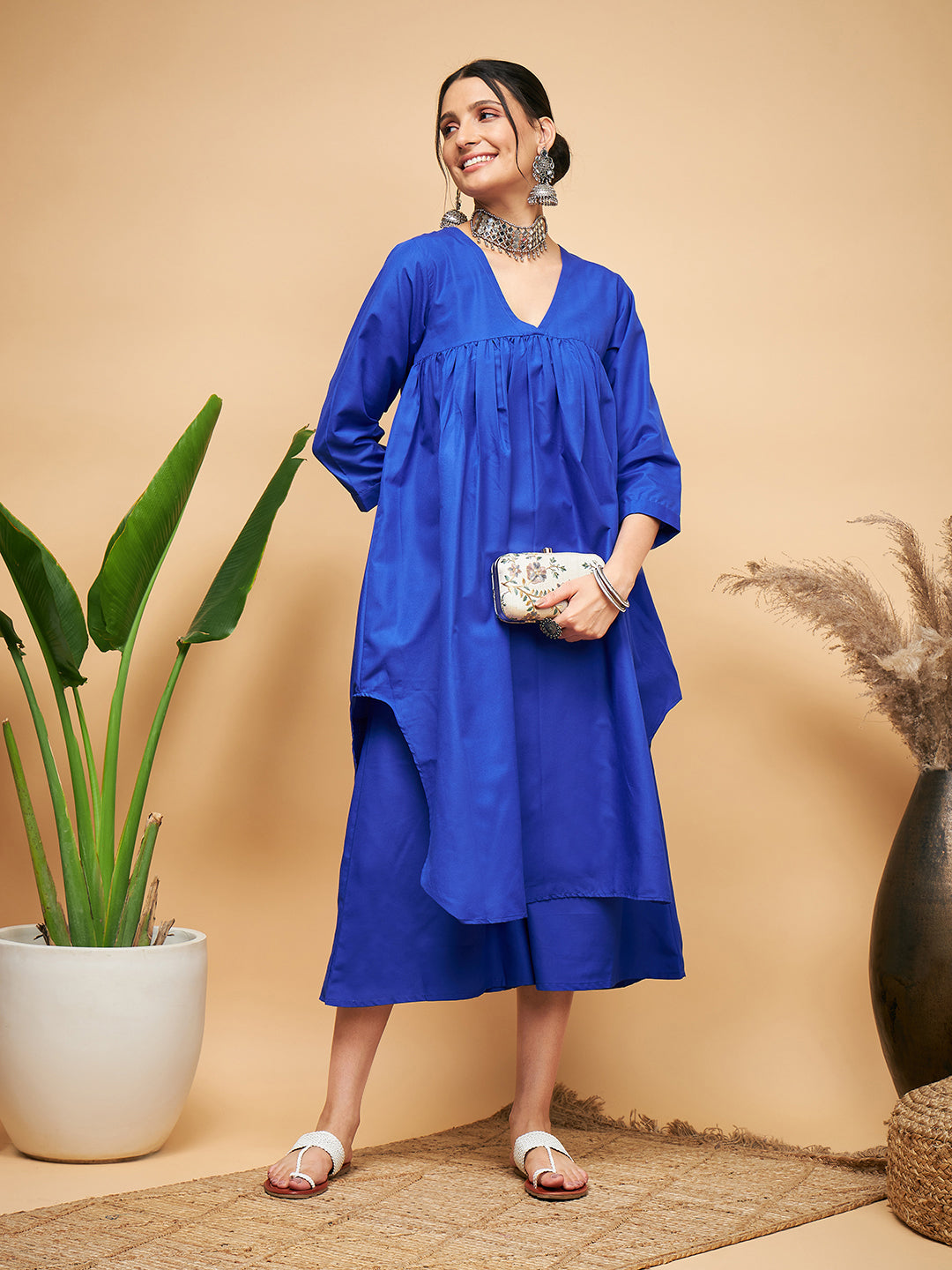 Women's Ink Blue Flared Kurta - InWeave