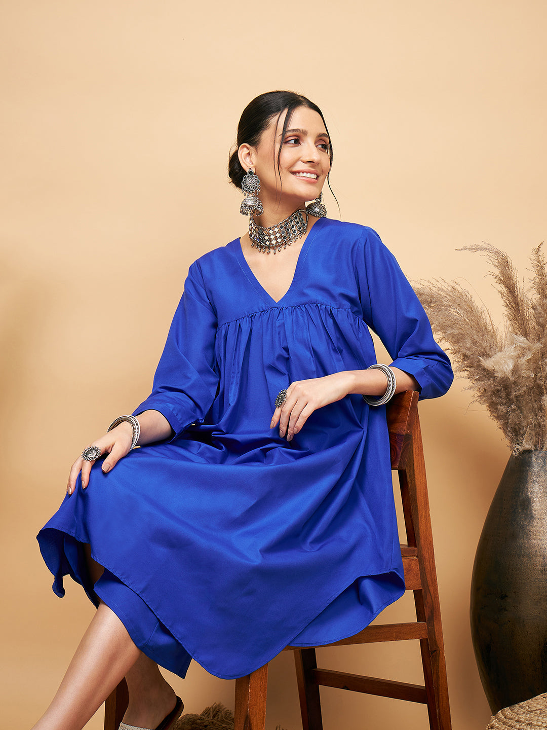 Women's Ink Blue Flared Kurta - InWeave