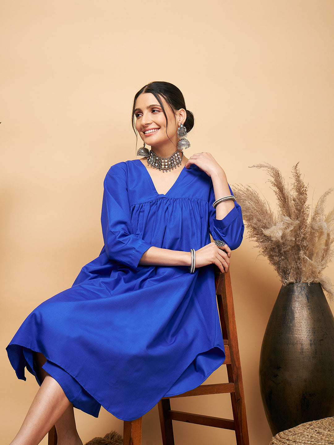 Women's Ink Blue Flared Kurta - InWeave