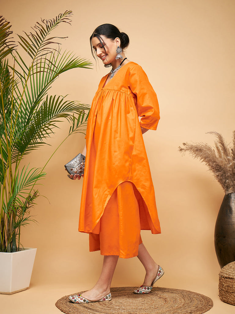 Women's Tangy Orange Poplin Flared Kurta