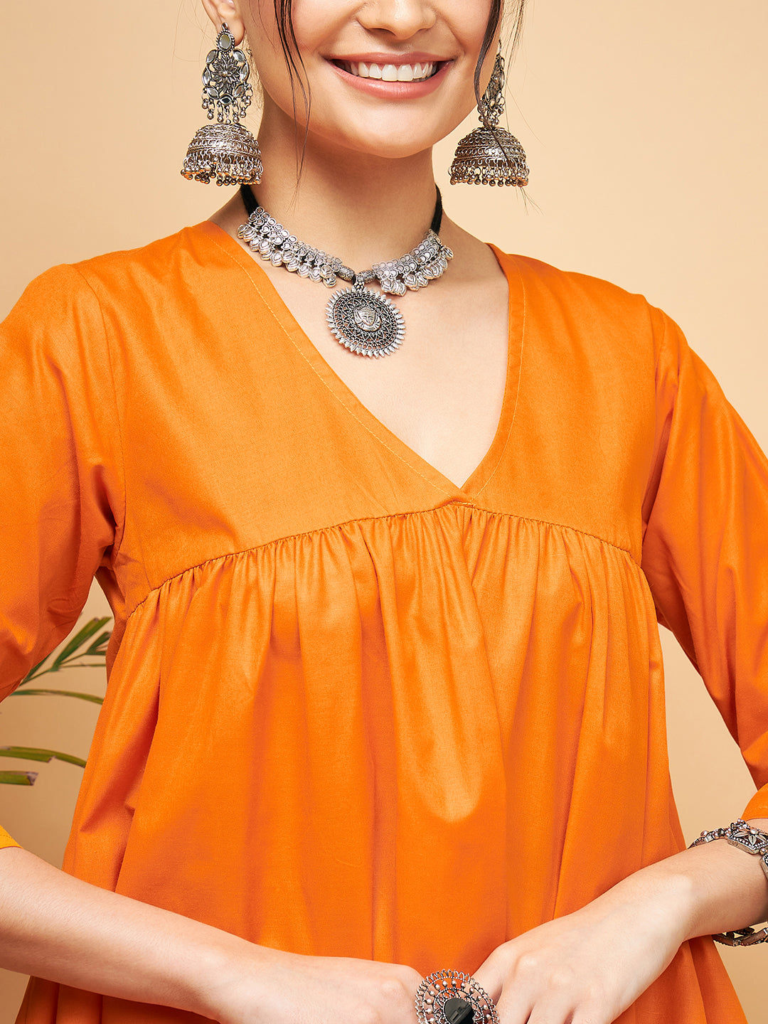 Women's Tangy Orange Poplin Flared Kurta - InWeave