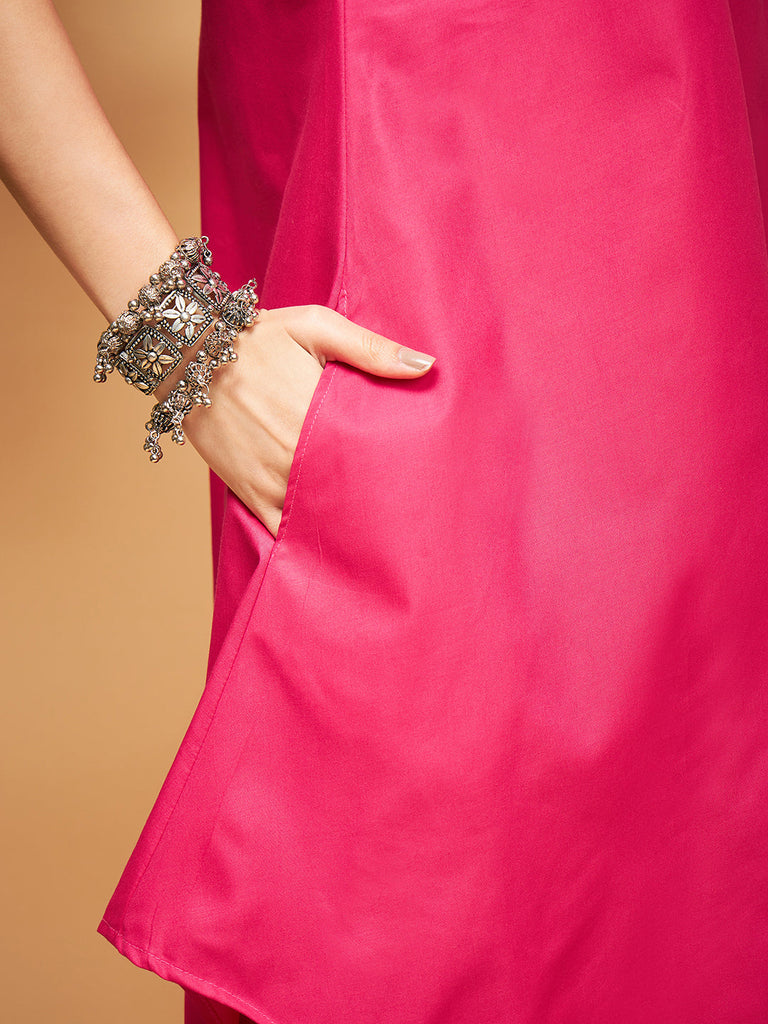 Women's Fuchsia Poplin Short Kurta