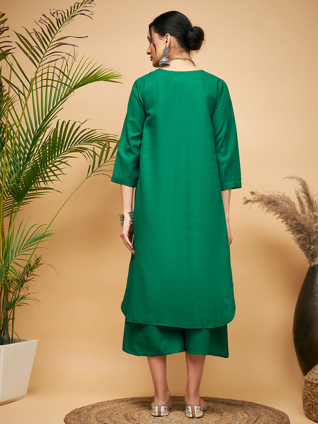 Women's Forest Green Flared Kurta - InWeave