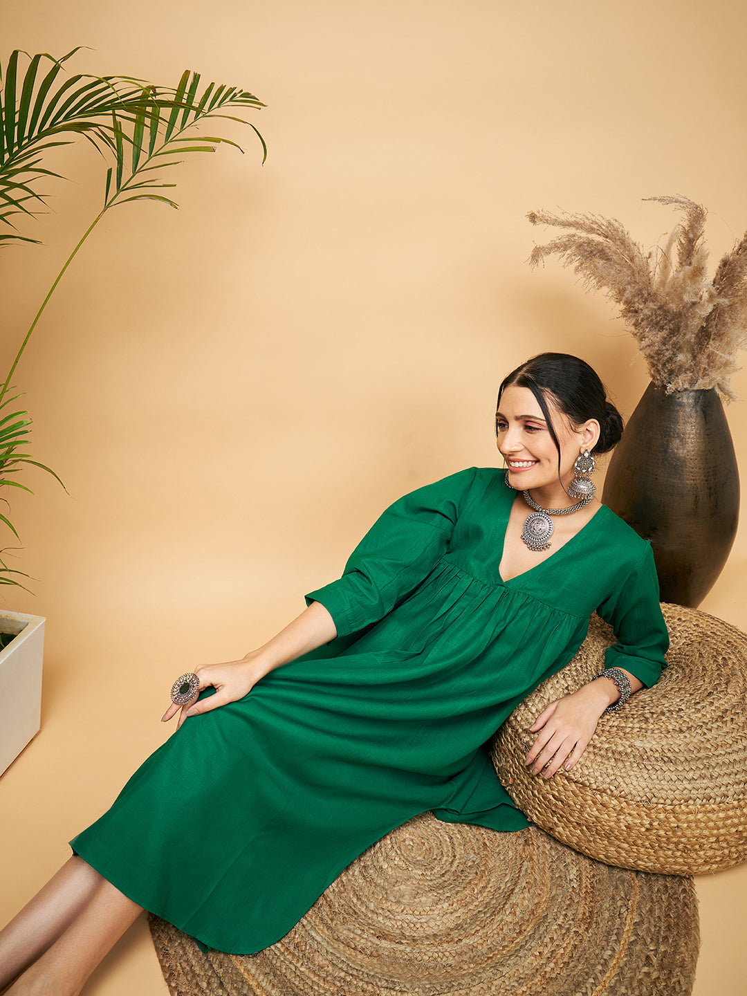 Women's Forest Green Flared Kurta - InWeave