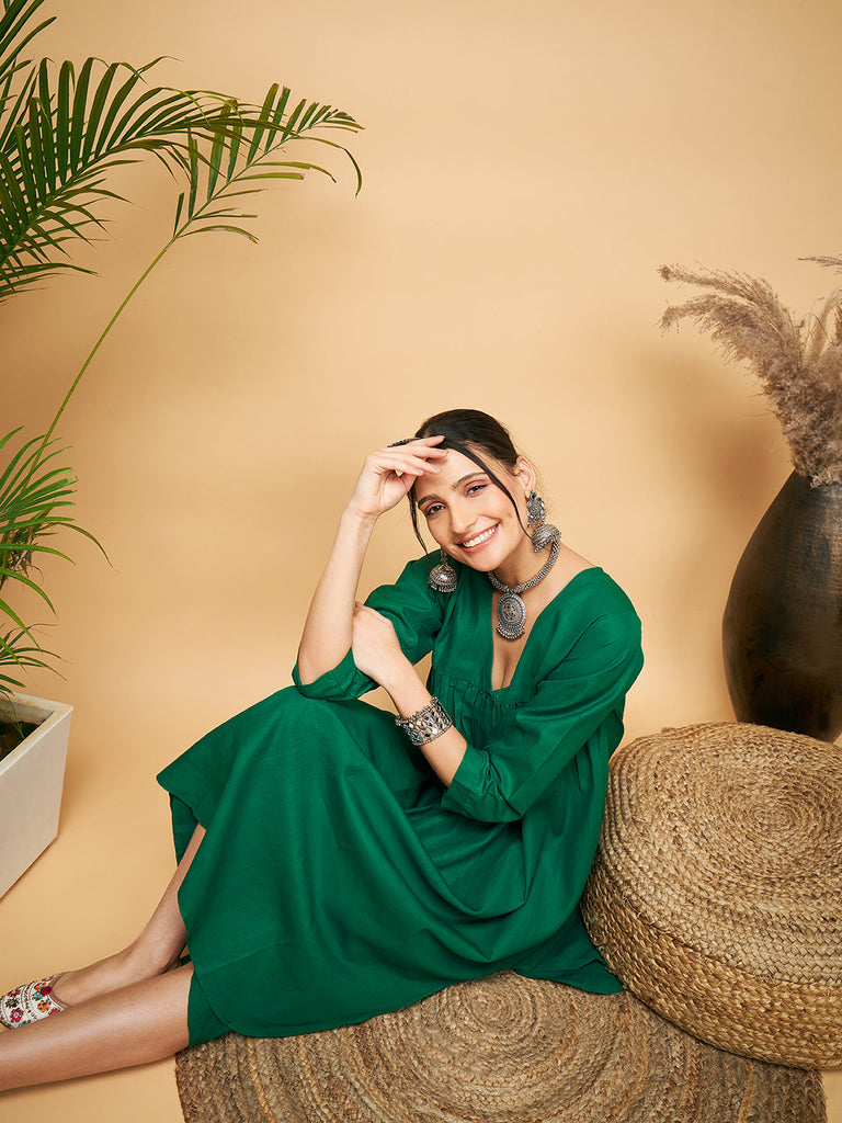 Women's Forest Green Flared Kurta