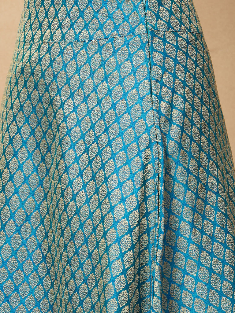Women's Maya Blue Brocade Side Slit Skirt