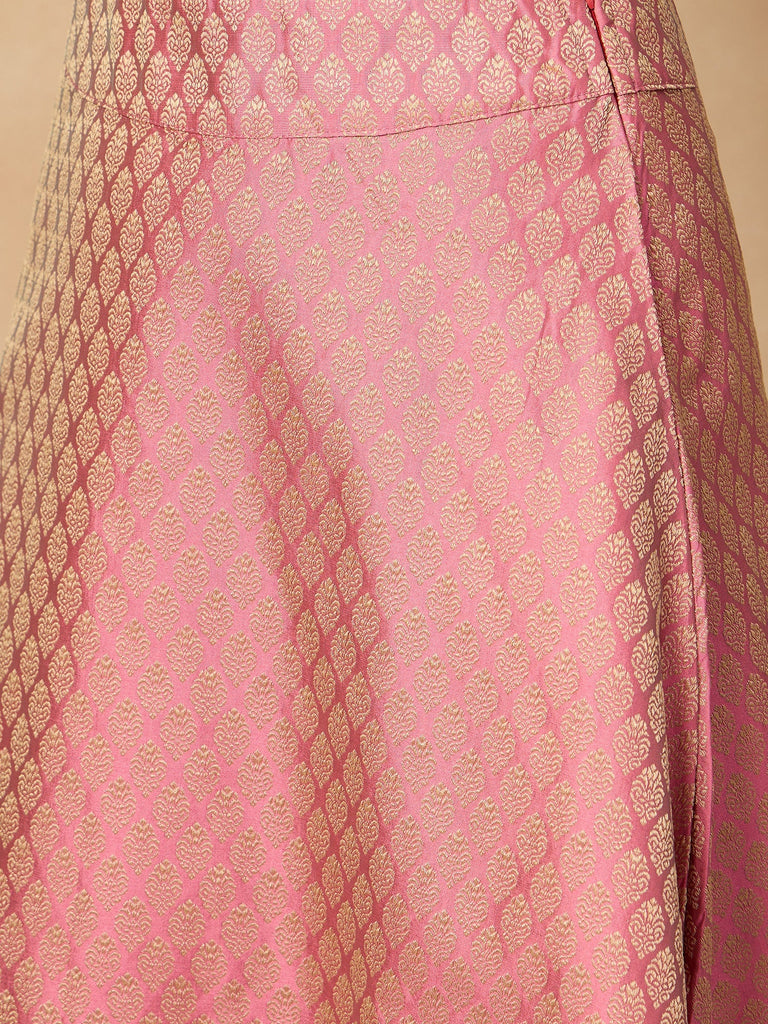 Women's Light Pink Brocade Side Slit Skirt