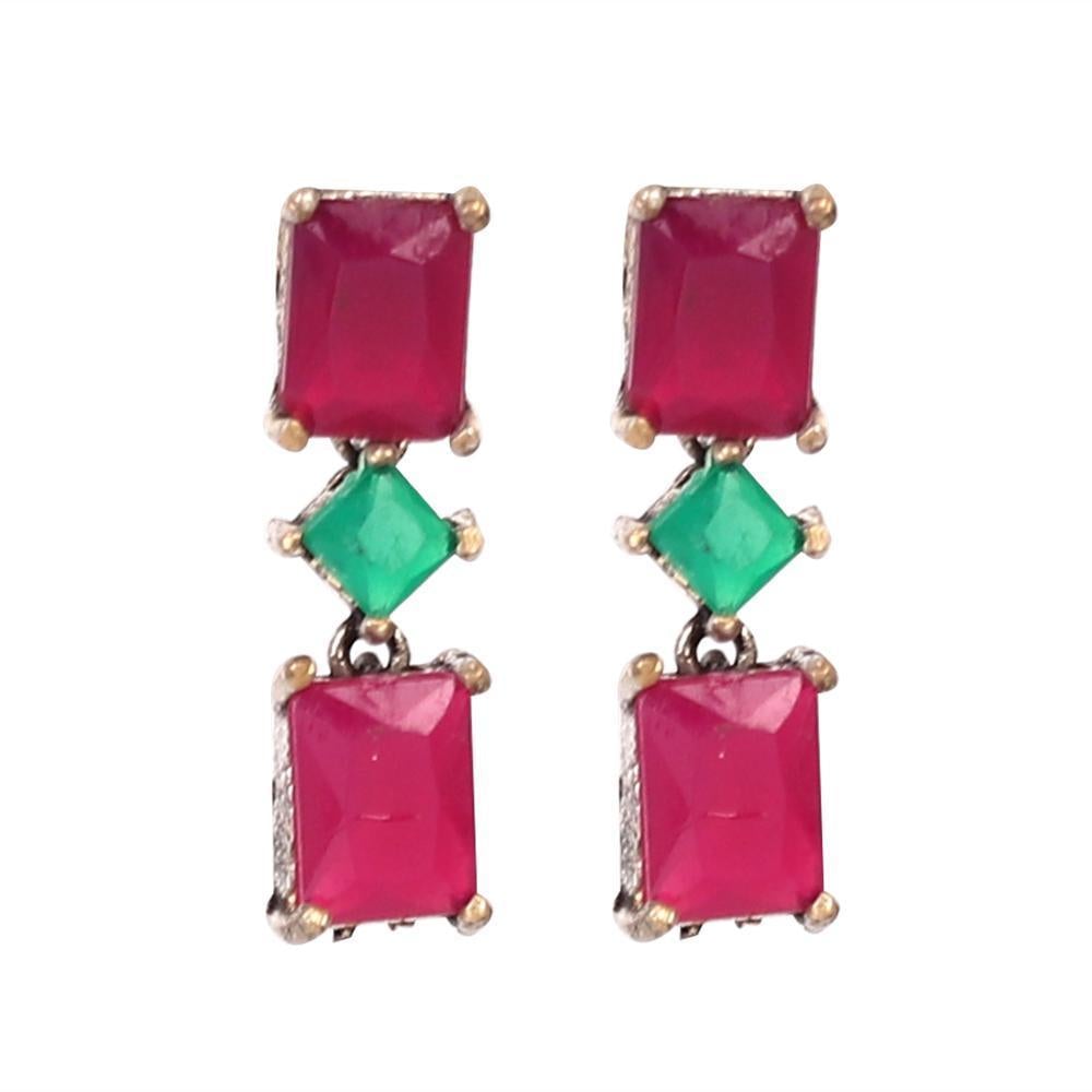 Women's Oxidised Necklace Set In Red And Green