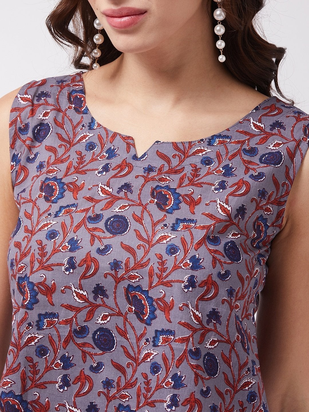 Women's Grey Kalamkari Print Top
