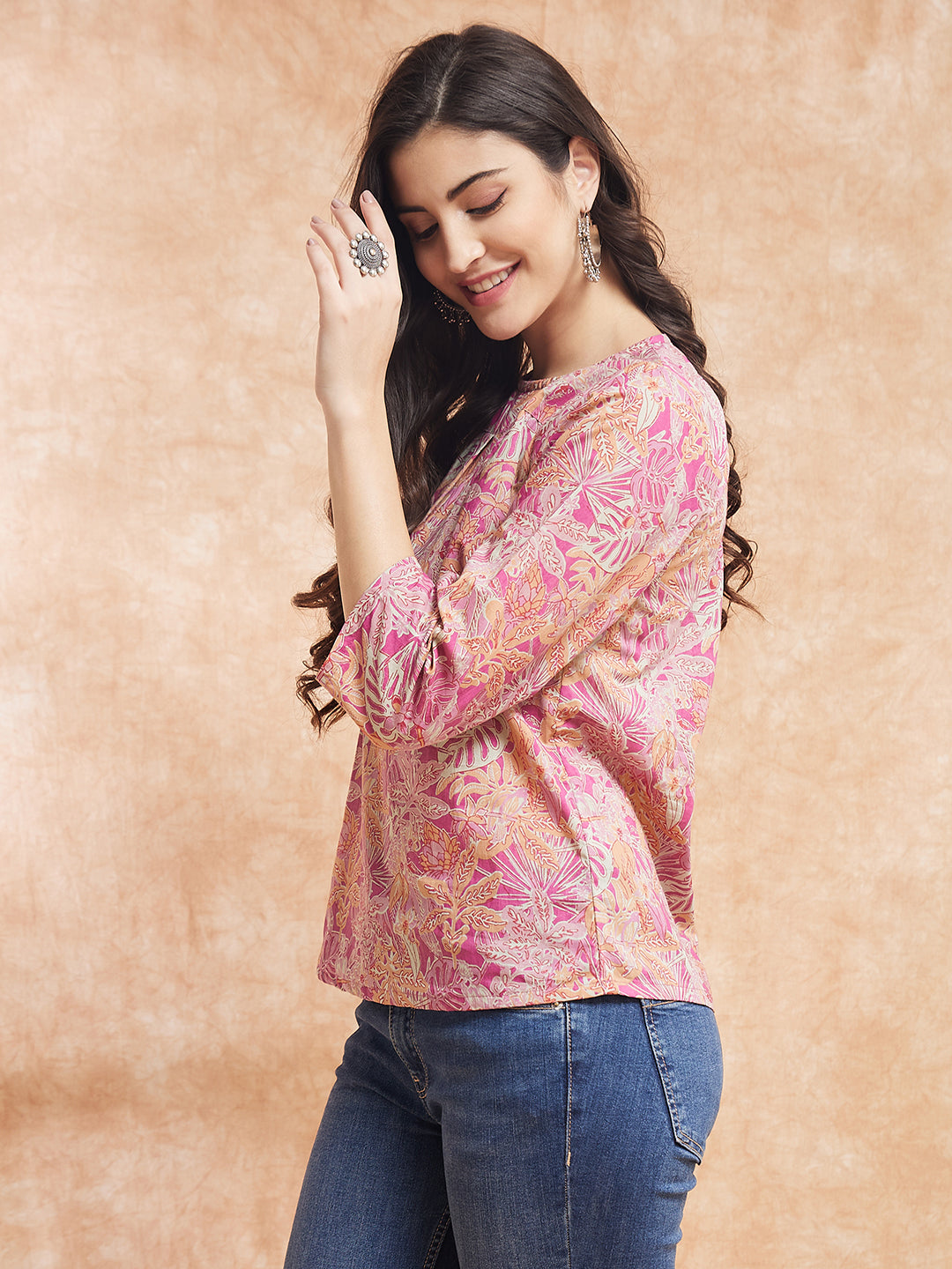 Women's Pink Coral Floral Print Top - InWeave