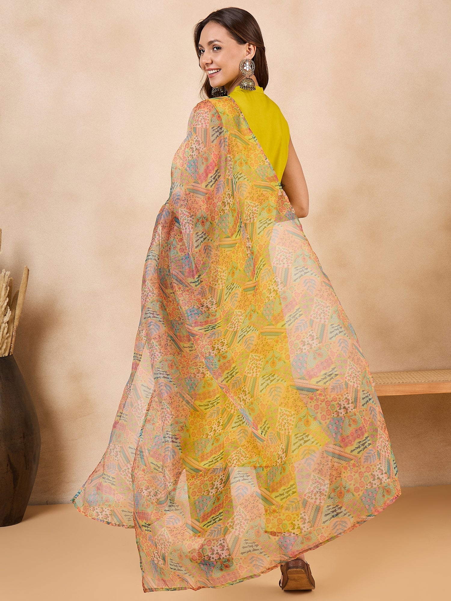 Women's Multi Garden Print Organza Dupatta - InWeave