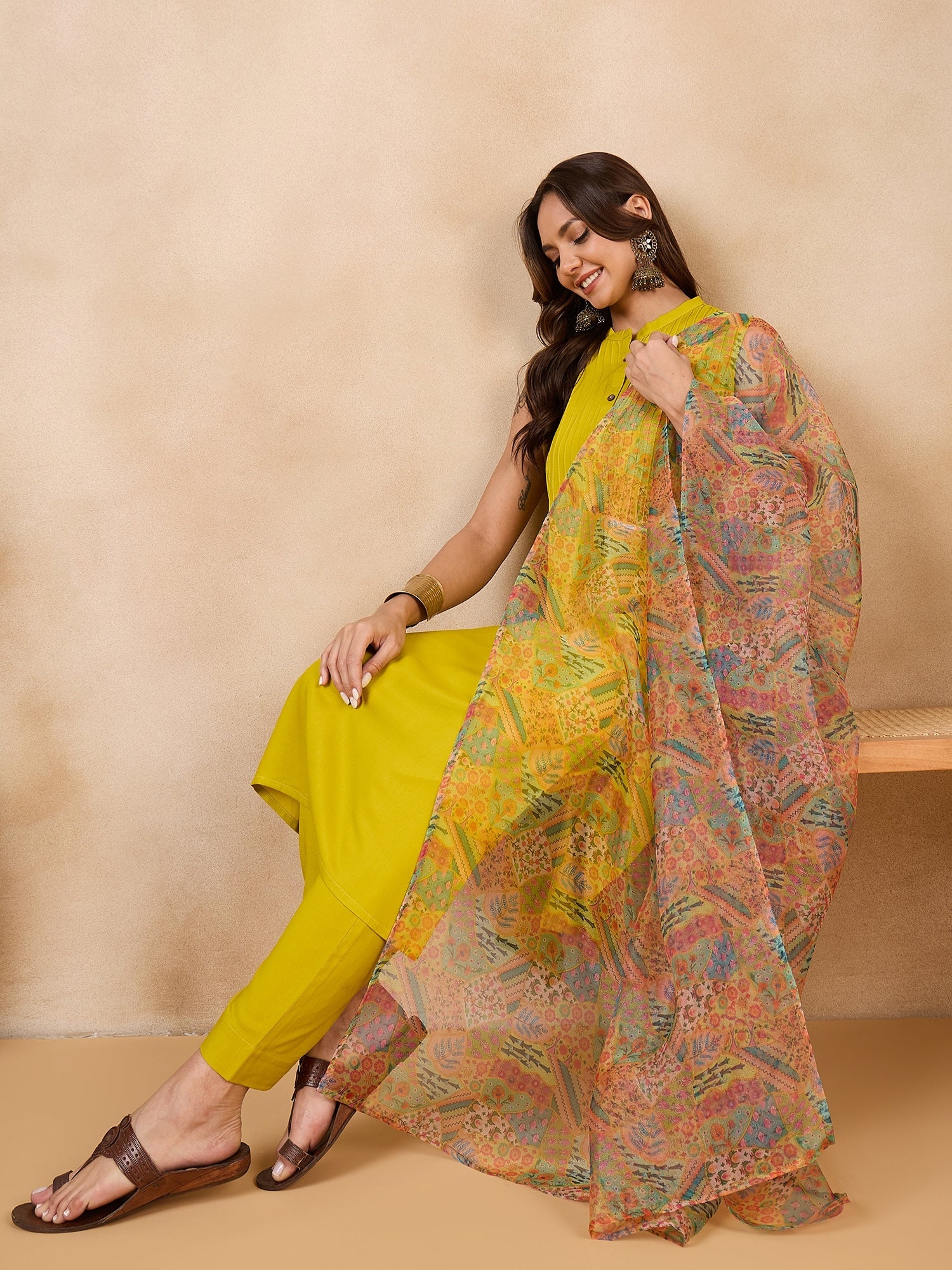 Women's Multi Garden Print Organza Dupatta - InWeave