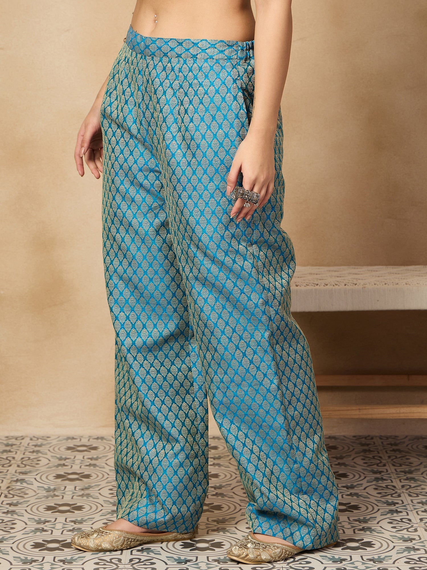 Women's Maya Blue Brocade Pant - InWeave