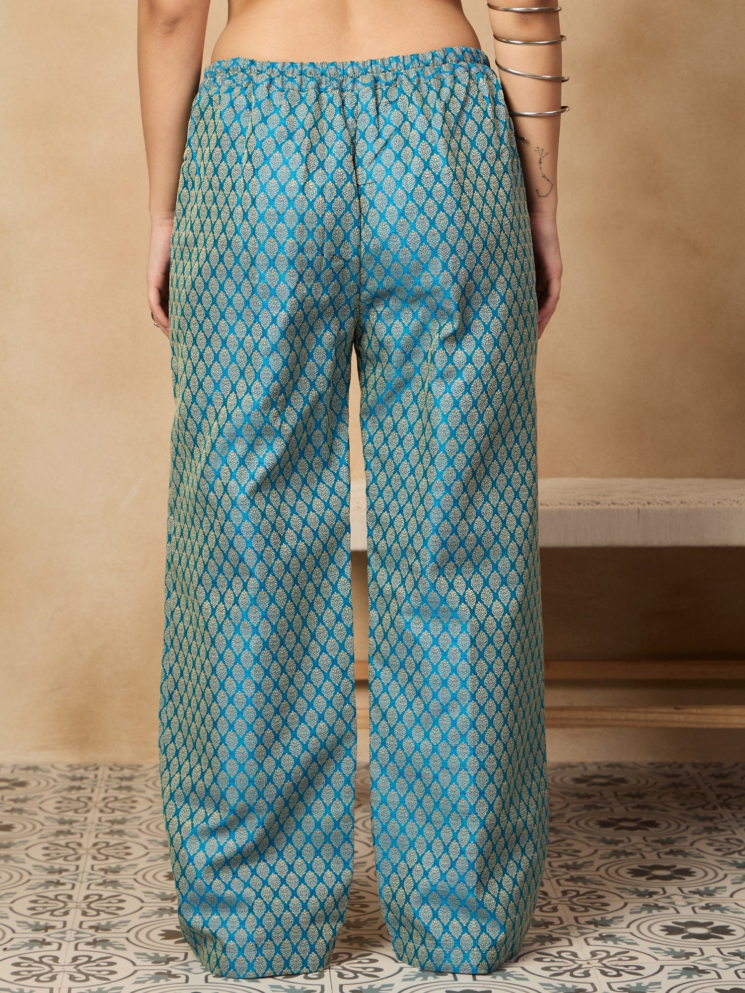 Women's Maya Blue Brocade Pant - InWeave