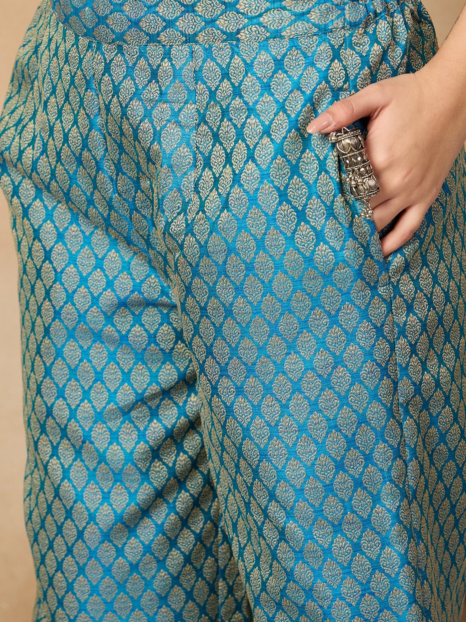 Women's Maya Blue Brocade Pant - InWeave