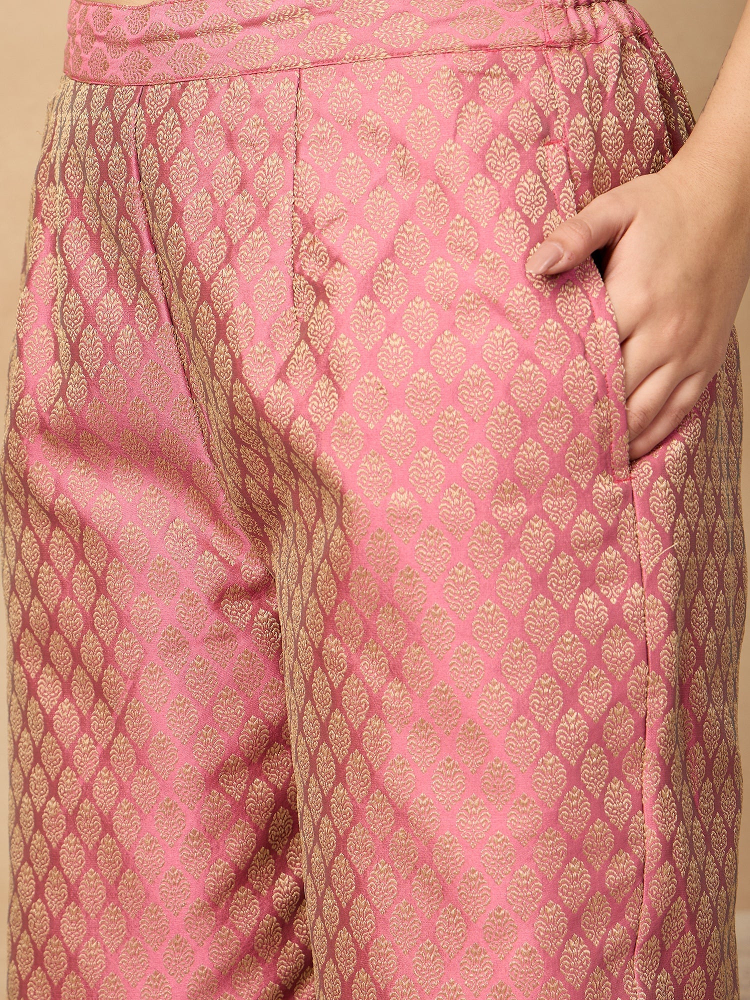 Women's Light Pink Brocade Pant - InWeave