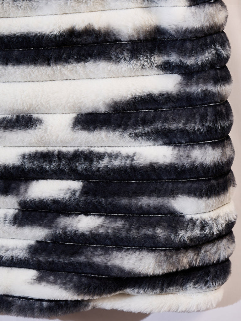 Women's Black White Dye Rabbit Faux Fur Poncho