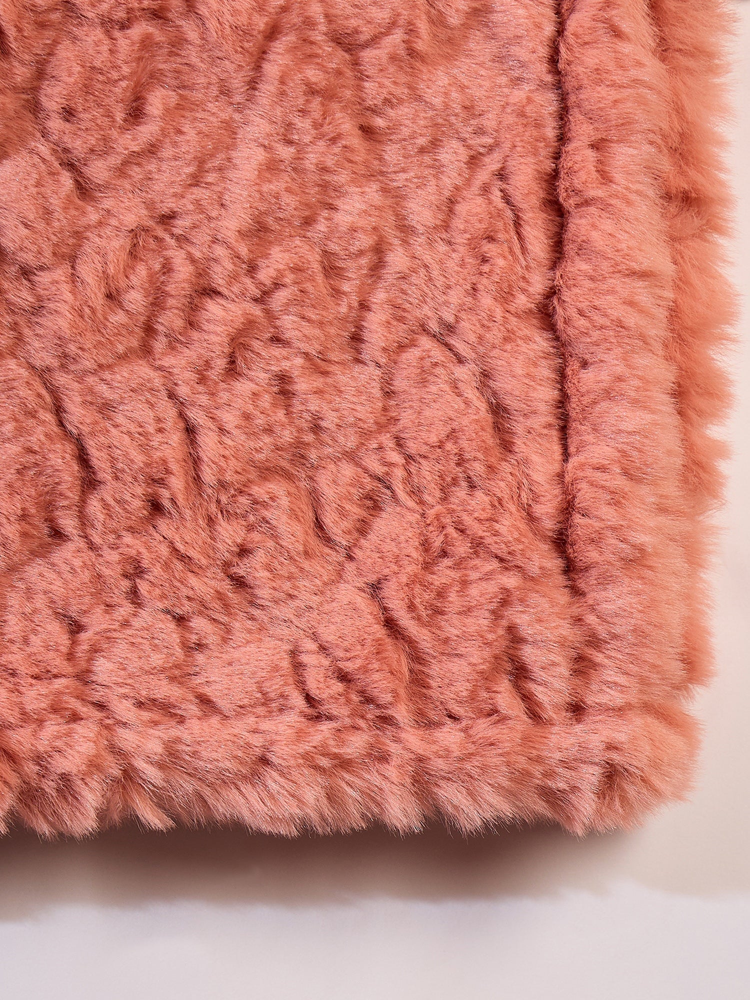 Women's Coral Rabbit Faux Fur Poncho - InWeave