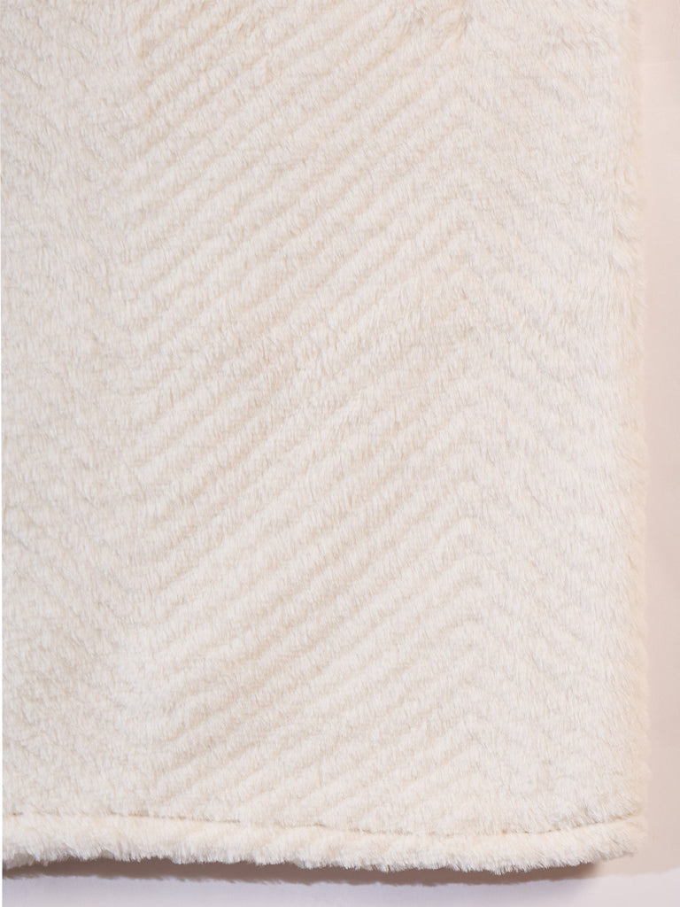 Women's Cream Striped Rabbit Faux Fur Poncho