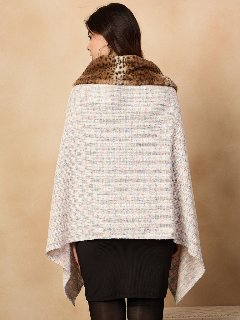 Women's Multi White Acrylic Fur Poncho