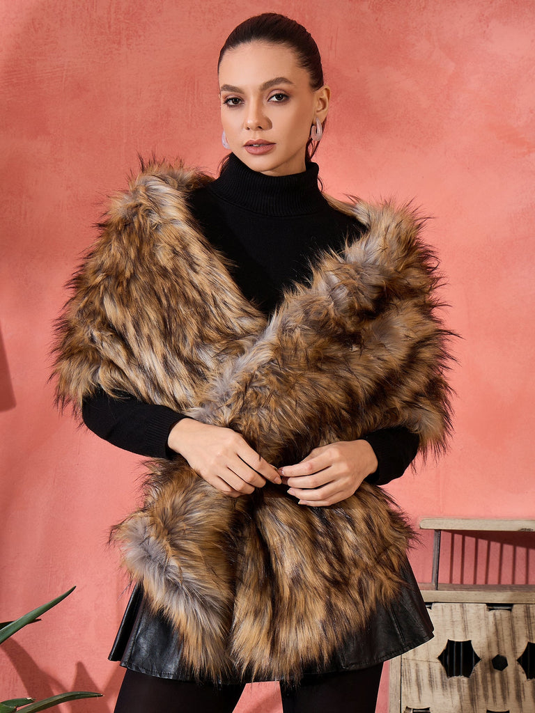 Women's Beige Faux Fur Cape