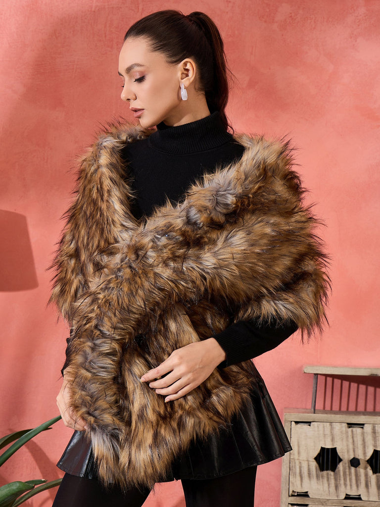 Women's Beige Faux Fur Cape