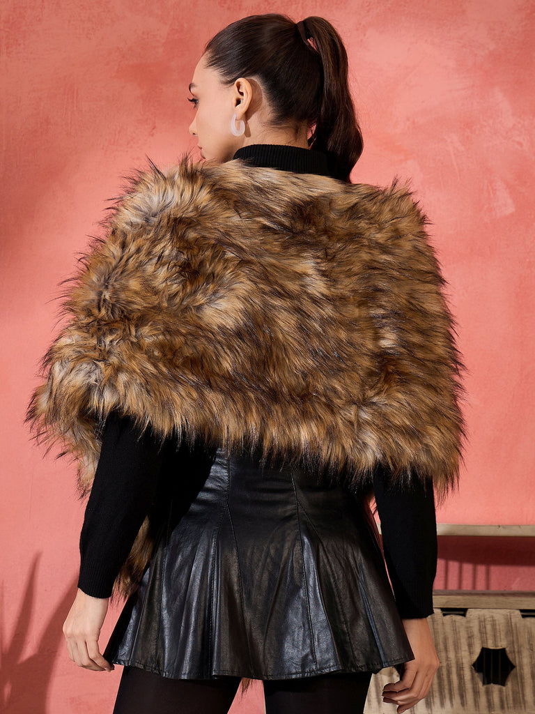 Women's Beige Faux Fur Cape