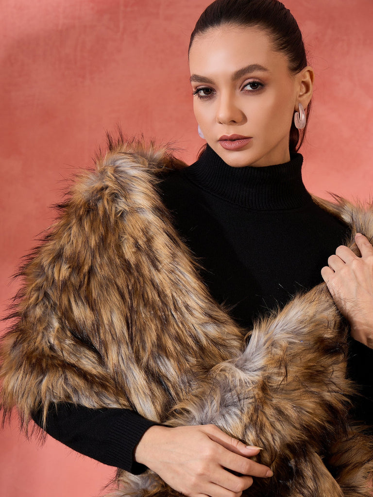 Women's Beige Faux Fur Cape