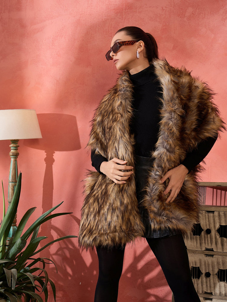 Women's Beige Faux Fur Cape