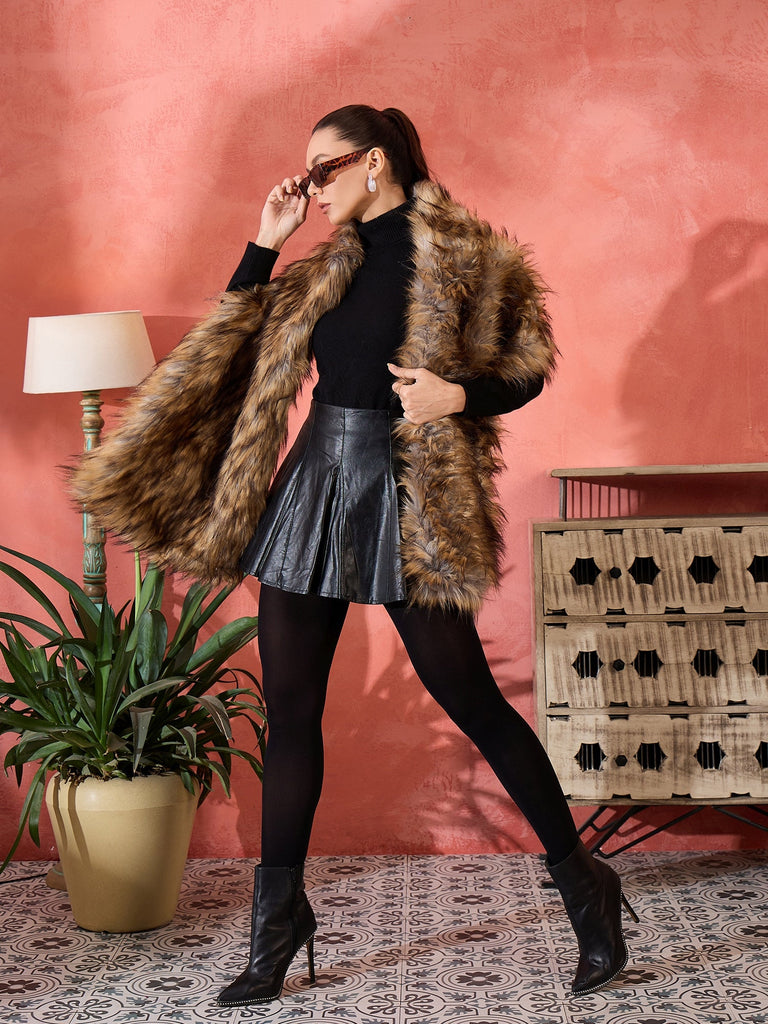 Women's Beige Faux Fur Cape