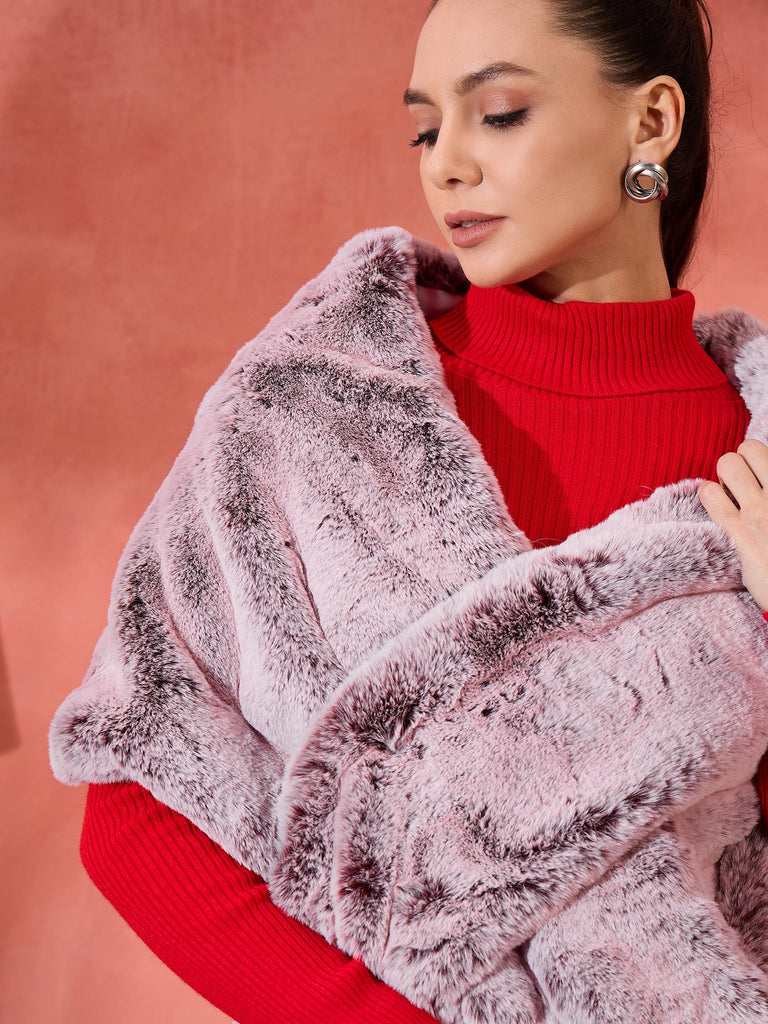 Women's Maroon Icy Snowy Rabbit Faux Fur Cape