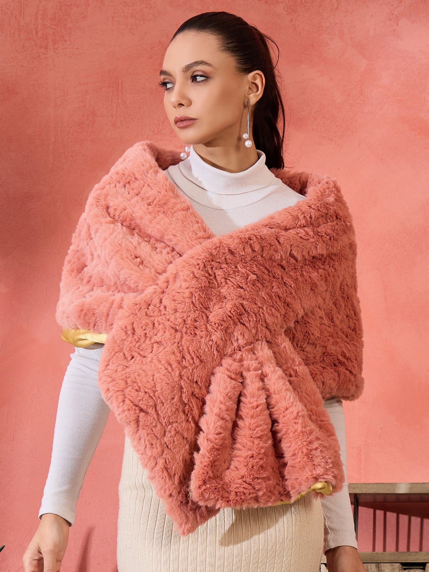 Women's Coral Rabbit Faux Fur Cape - InWeave