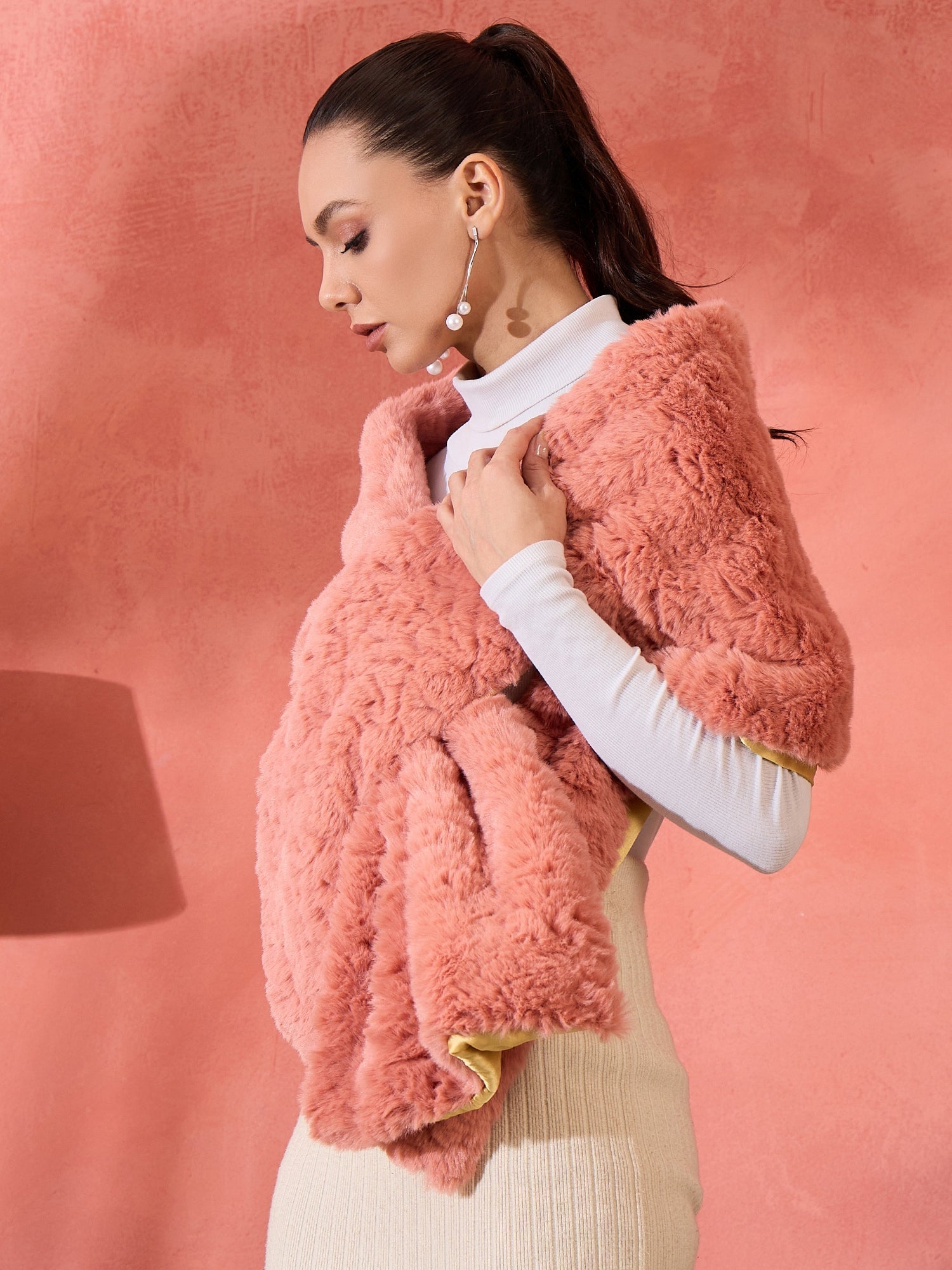 Women's Coral Rabbit Faux Fur Cape - InWeave