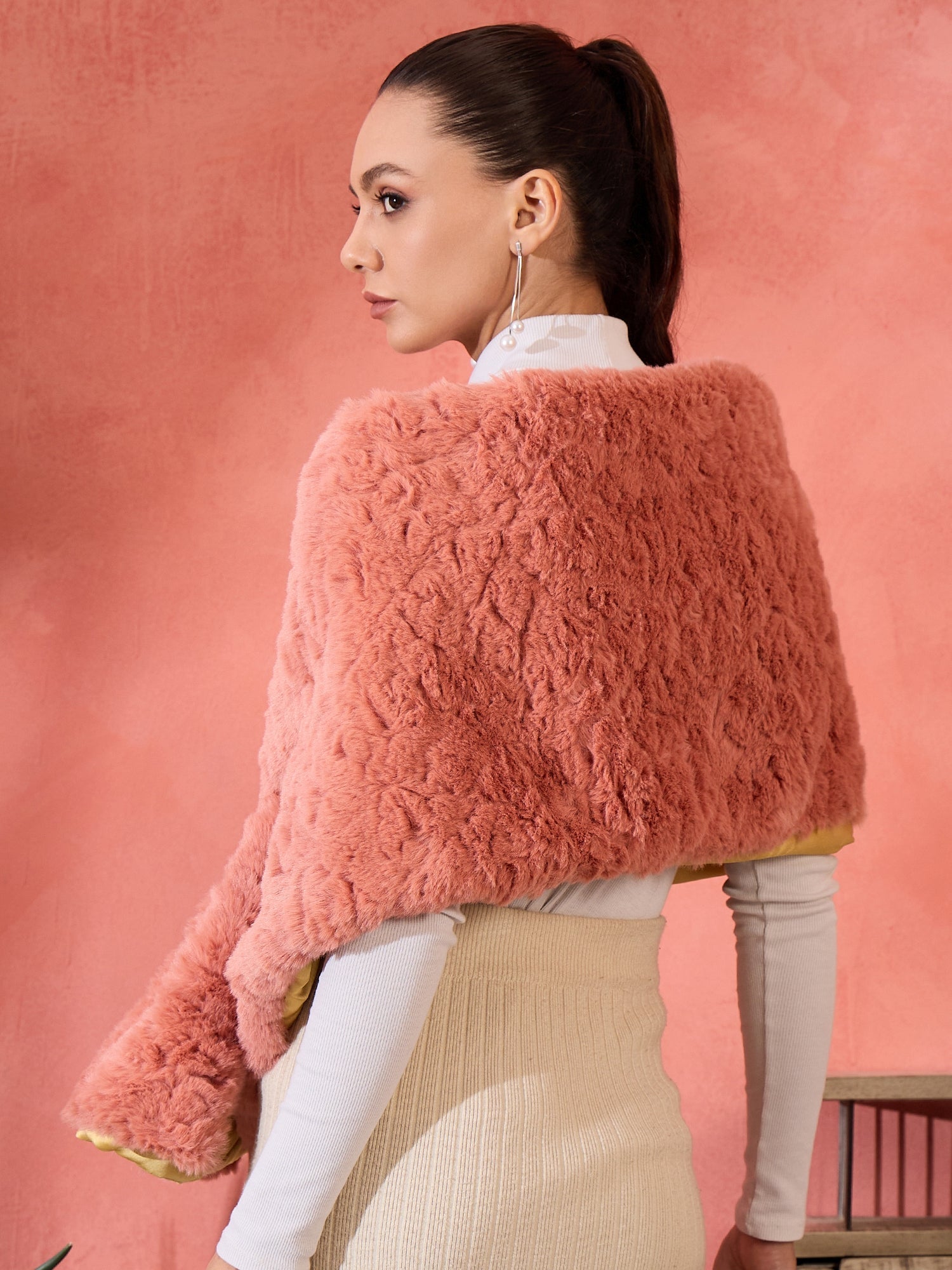 Women's Coral Rabbit Faux Fur Cape - InWeave