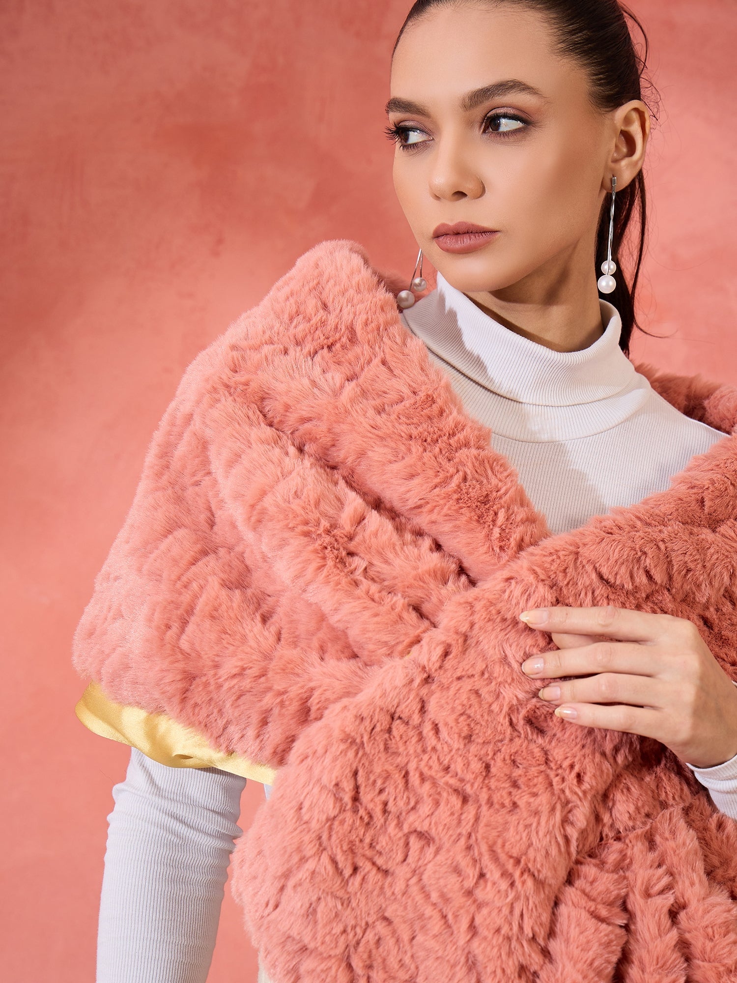 Women's Coral Rabbit Faux Fur Cape - InWeave