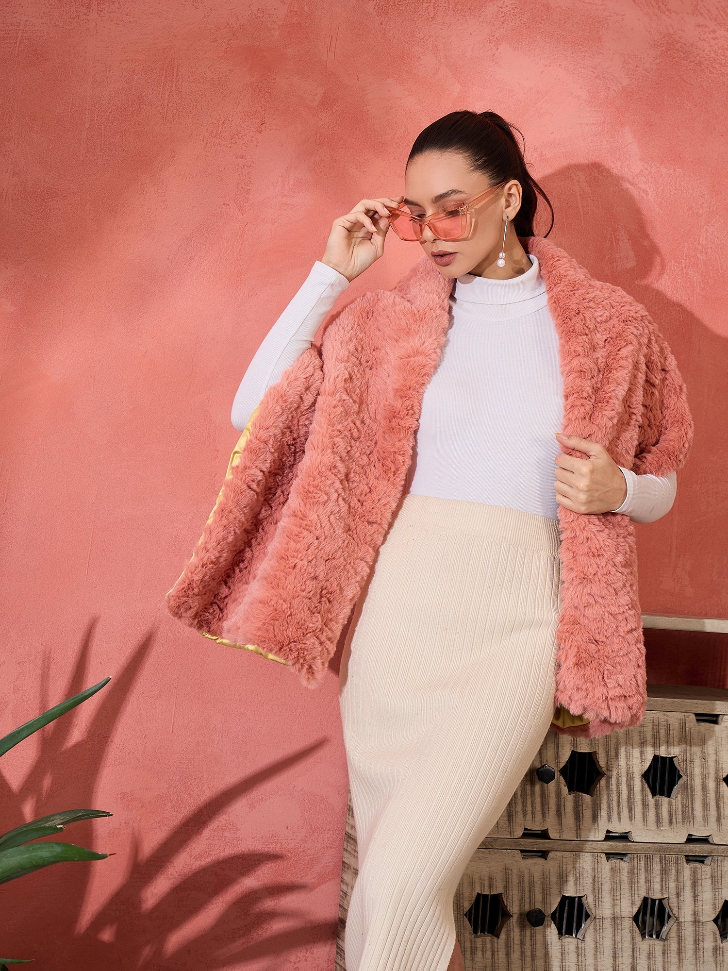 Women's Coral Rabbit Faux Fur Cape - InWeave