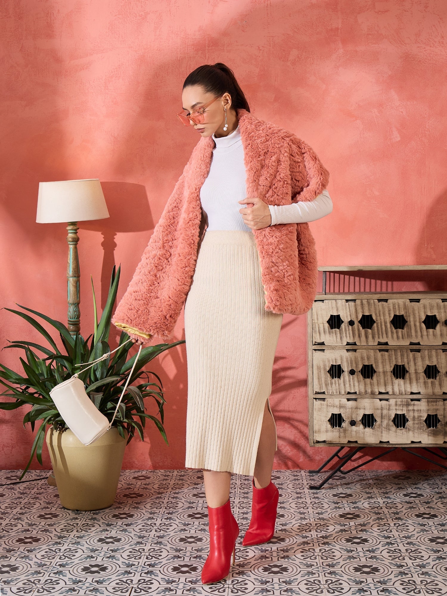 Women's Coral Rabbit Faux Fur Cape - InWeave