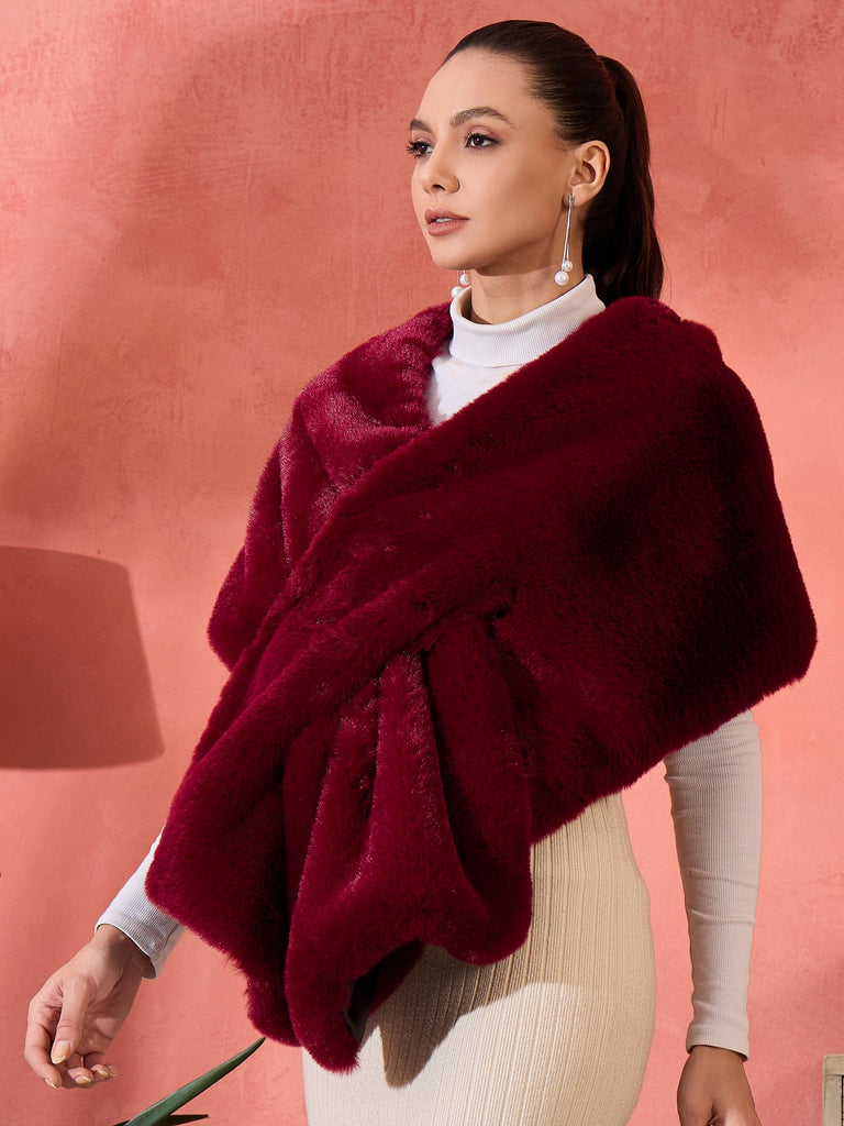 Women's Burgundy Faux Fur Cape
