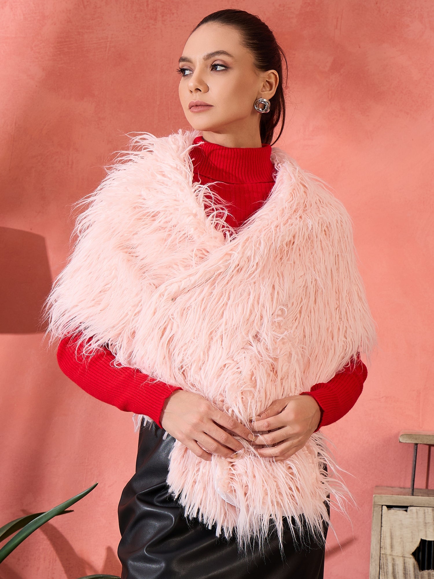 Women's Pastel Peach Thread Fur Cape - InWeave