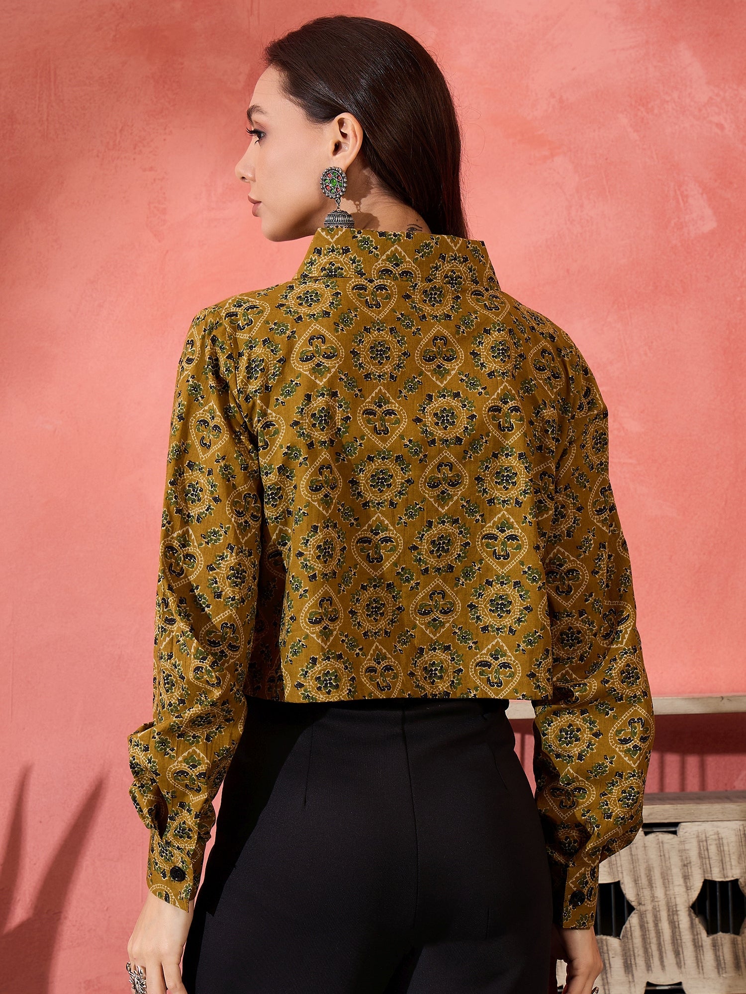 Women's Dark Yellow Kalamkari Pocket Jacket - InWeave