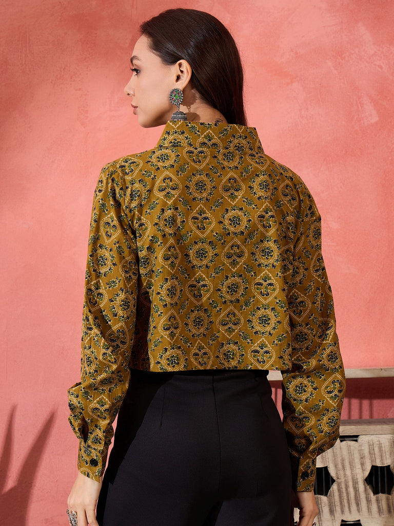 Women's Dark Yellow Kalamkari Pocket Jacket