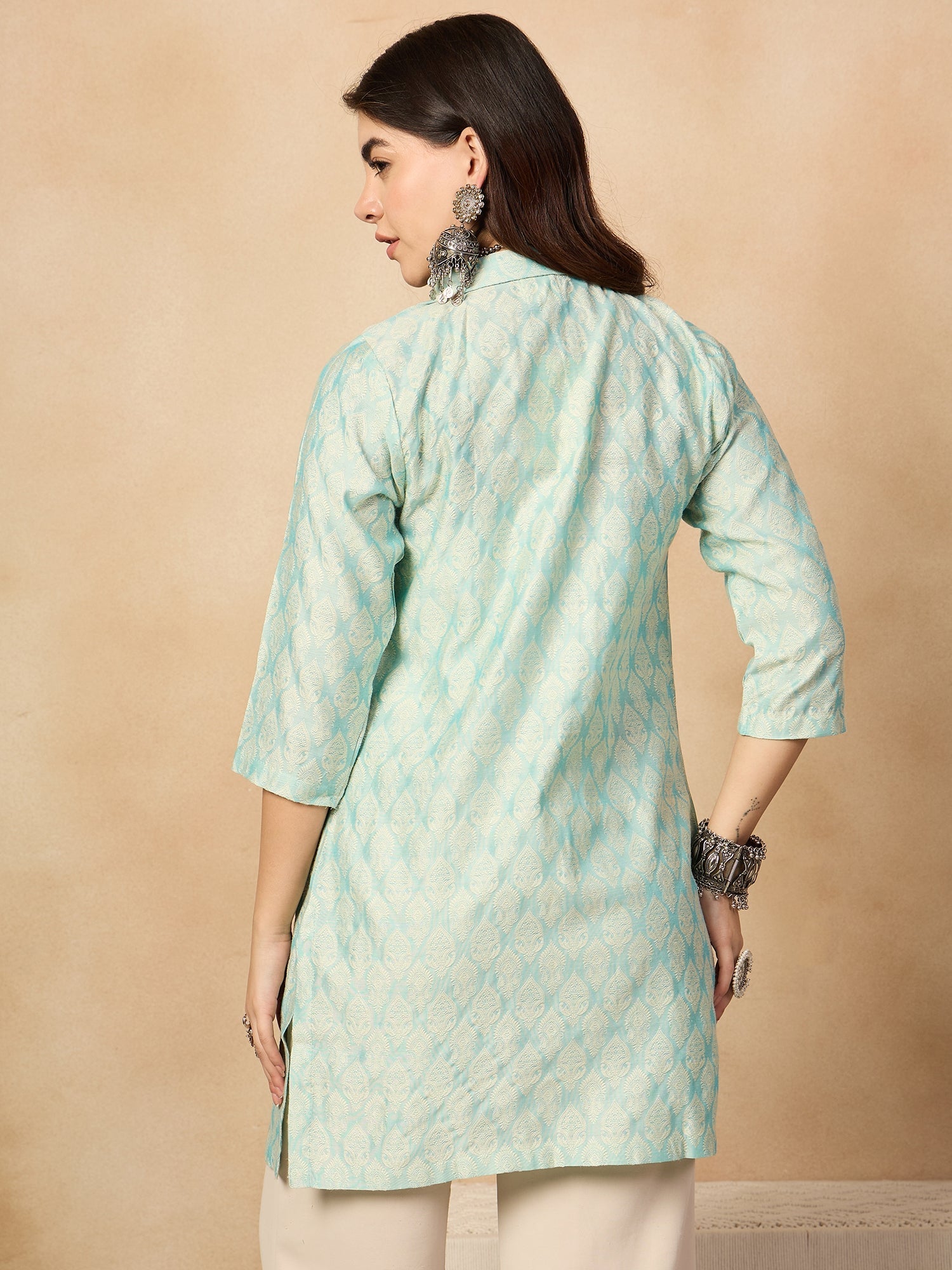 Women's Powder Blue Jacquard Jacket - InWeave