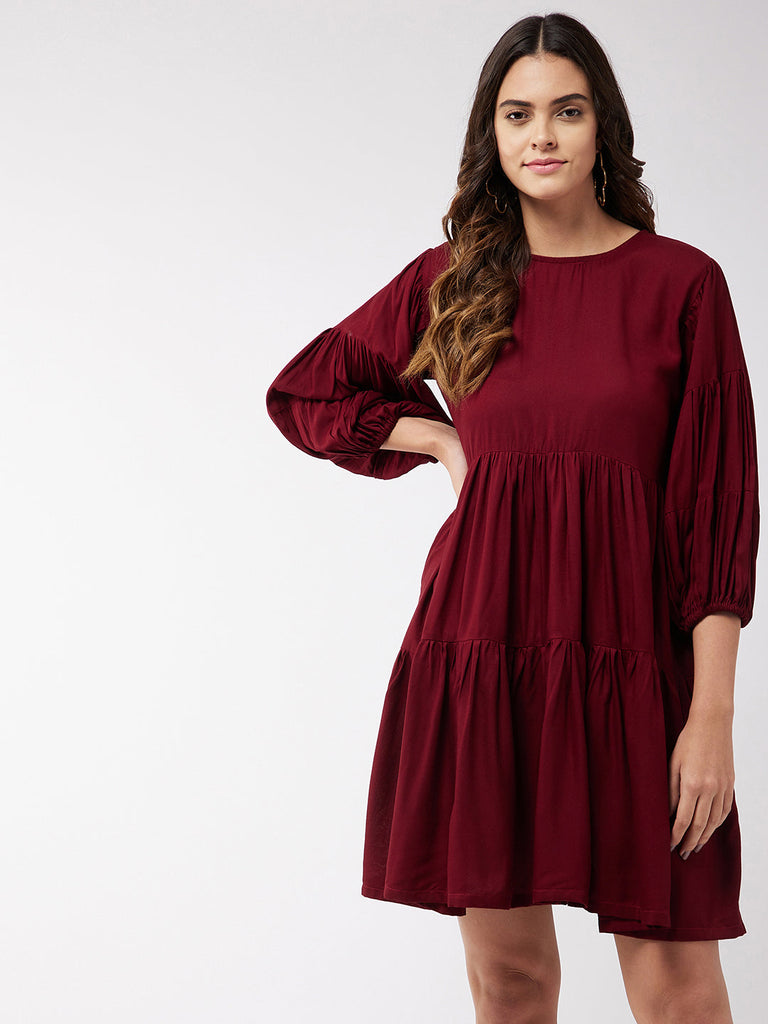 Women's Barn Red Flared Short Dress
