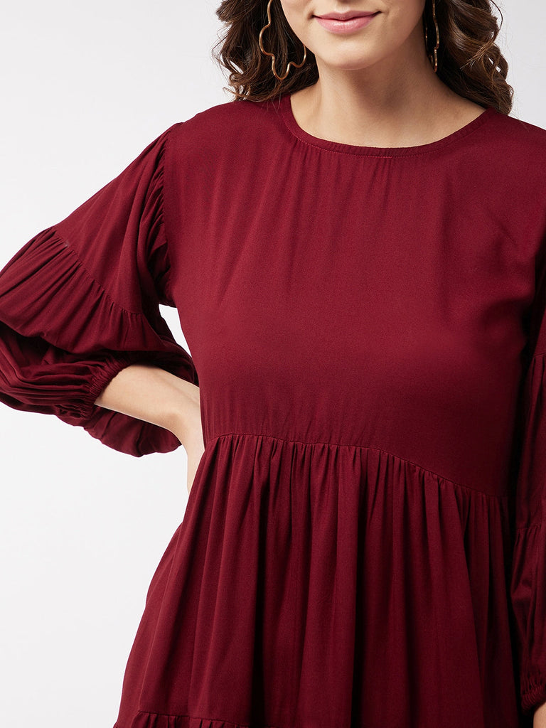 Women's Barn Red Flared Short Dress