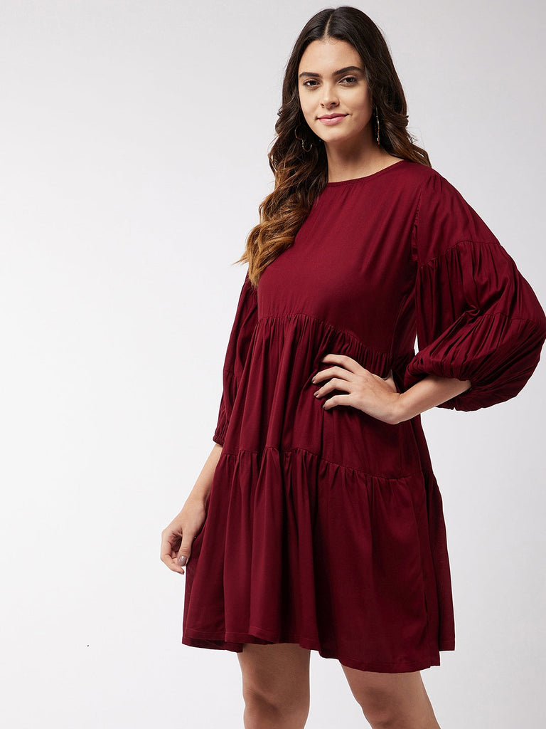 Women's Barn Red Flared Short Dress