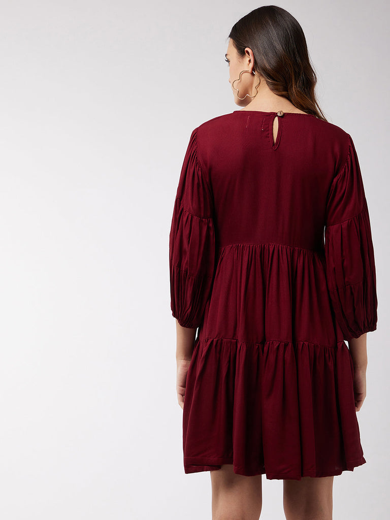 Women's Barn Red Flared Short Dress
