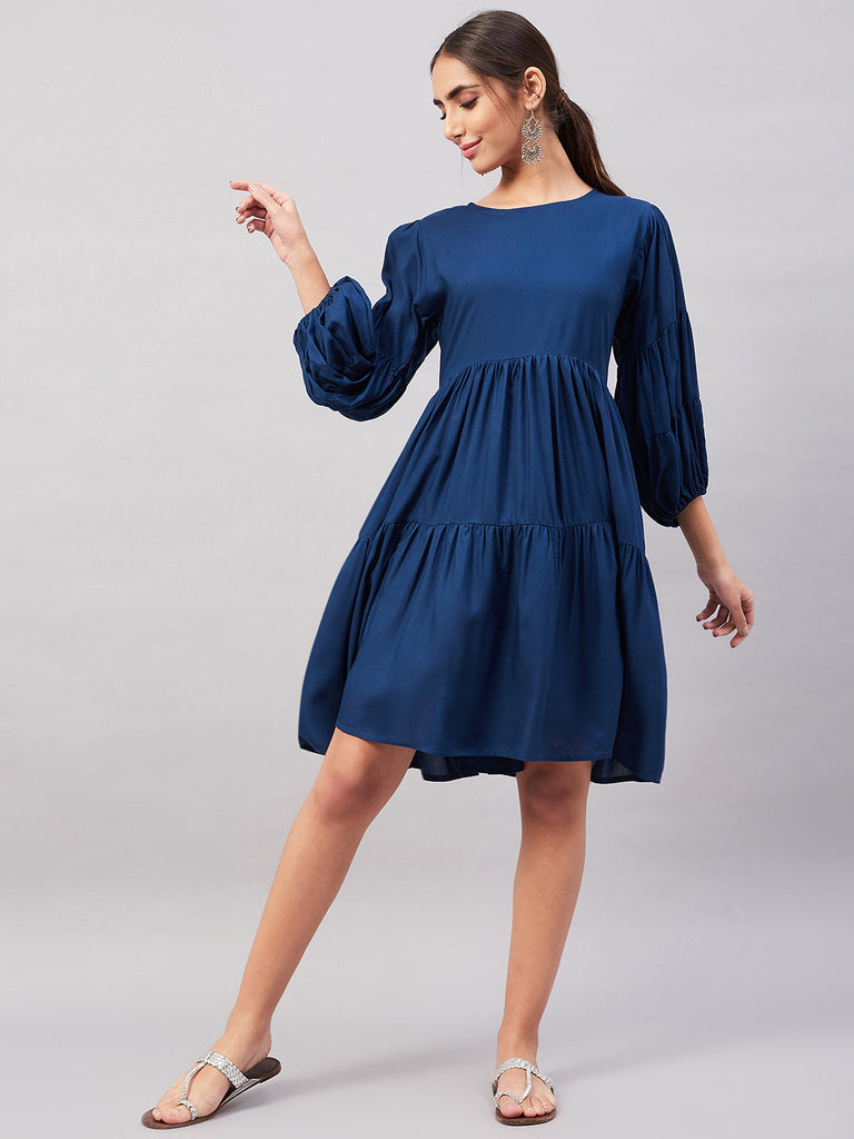 Women's Teal Blue Flared Dress